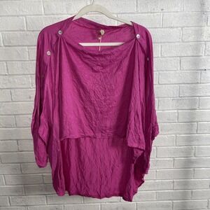 Comfy USA Button Shoulder Crinkle Hi‎ Low Tunic Top Size M Oversized Lagenlook